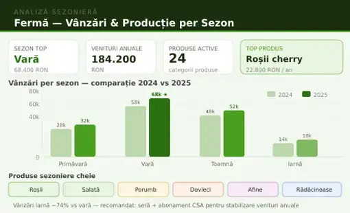 Mockup analiză vânzări fermă per sezon